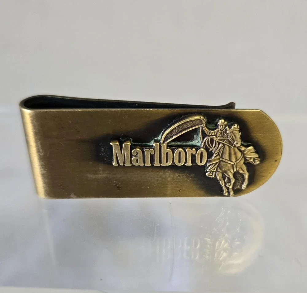 Vintage Marlboro Cowboy Brass Money Clip Western Advertising Promo Collectible